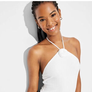 Women's Rosette Thong Bodysuit Strappy Halter White Small